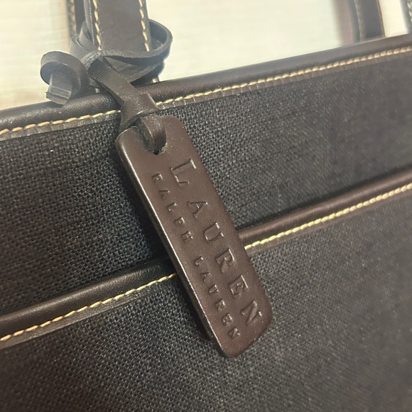 LAUREN RALPH LAUREN Black Canvas Tote Bag Leather Trim Shoulder Handbag Vintage - Picture 3 of 7